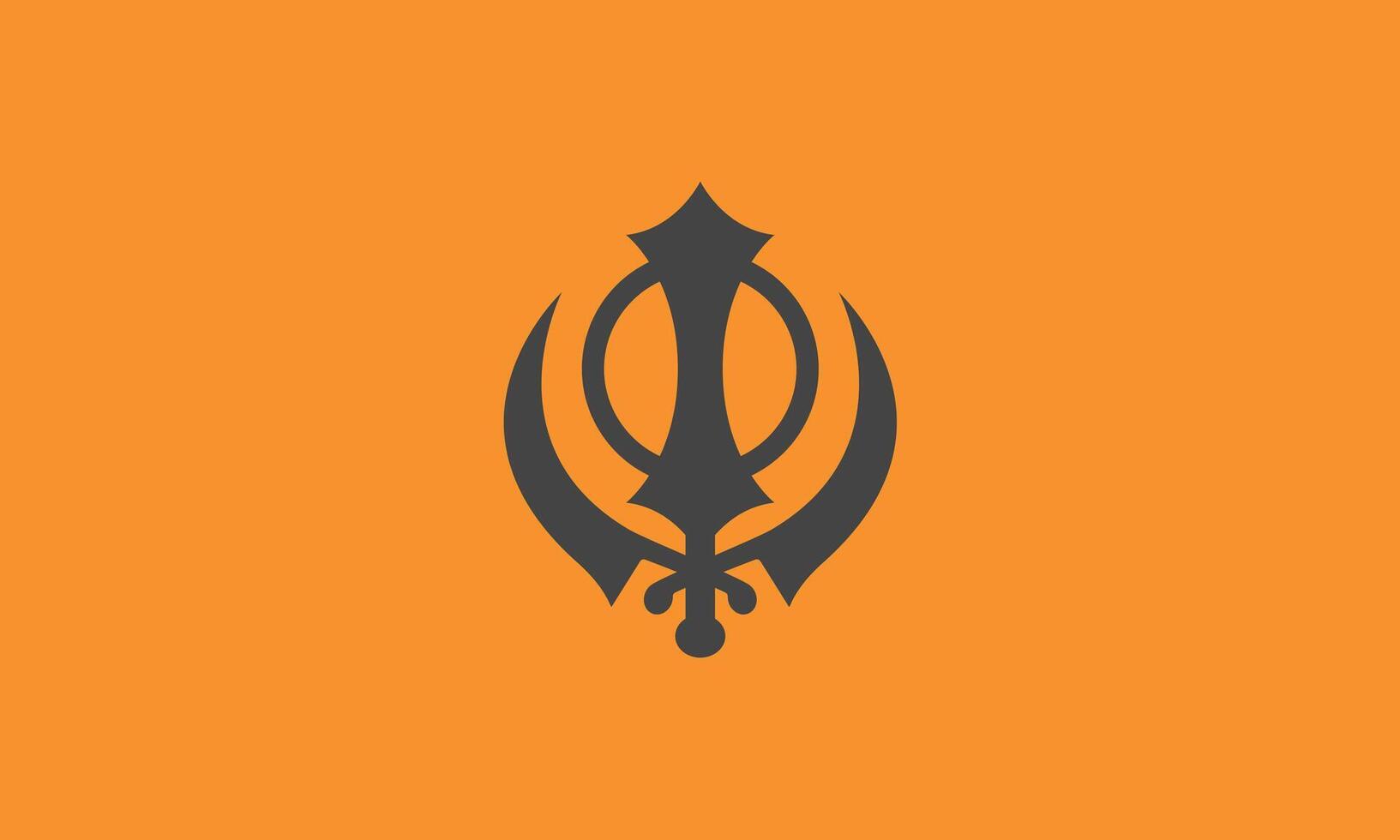 Flag of Sikhism. Khanda Religious Symbol on Orange Backgroun vector
