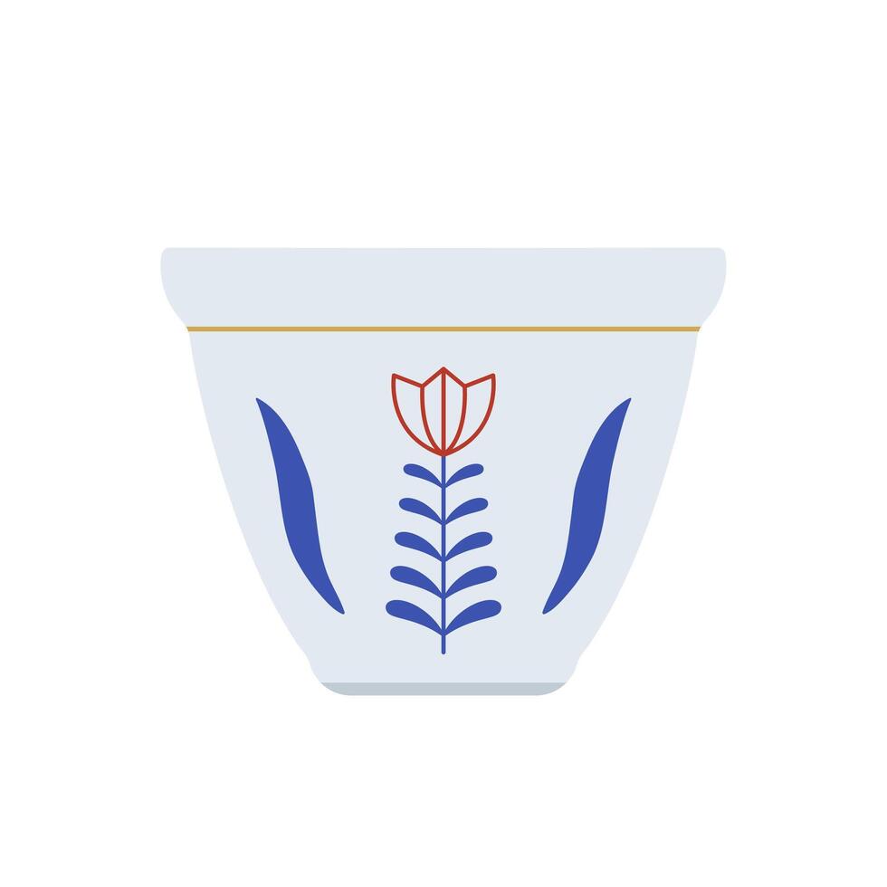 Arabic coffee drink. Porcelain Coffee Cup with traditional oriental pattern. vector