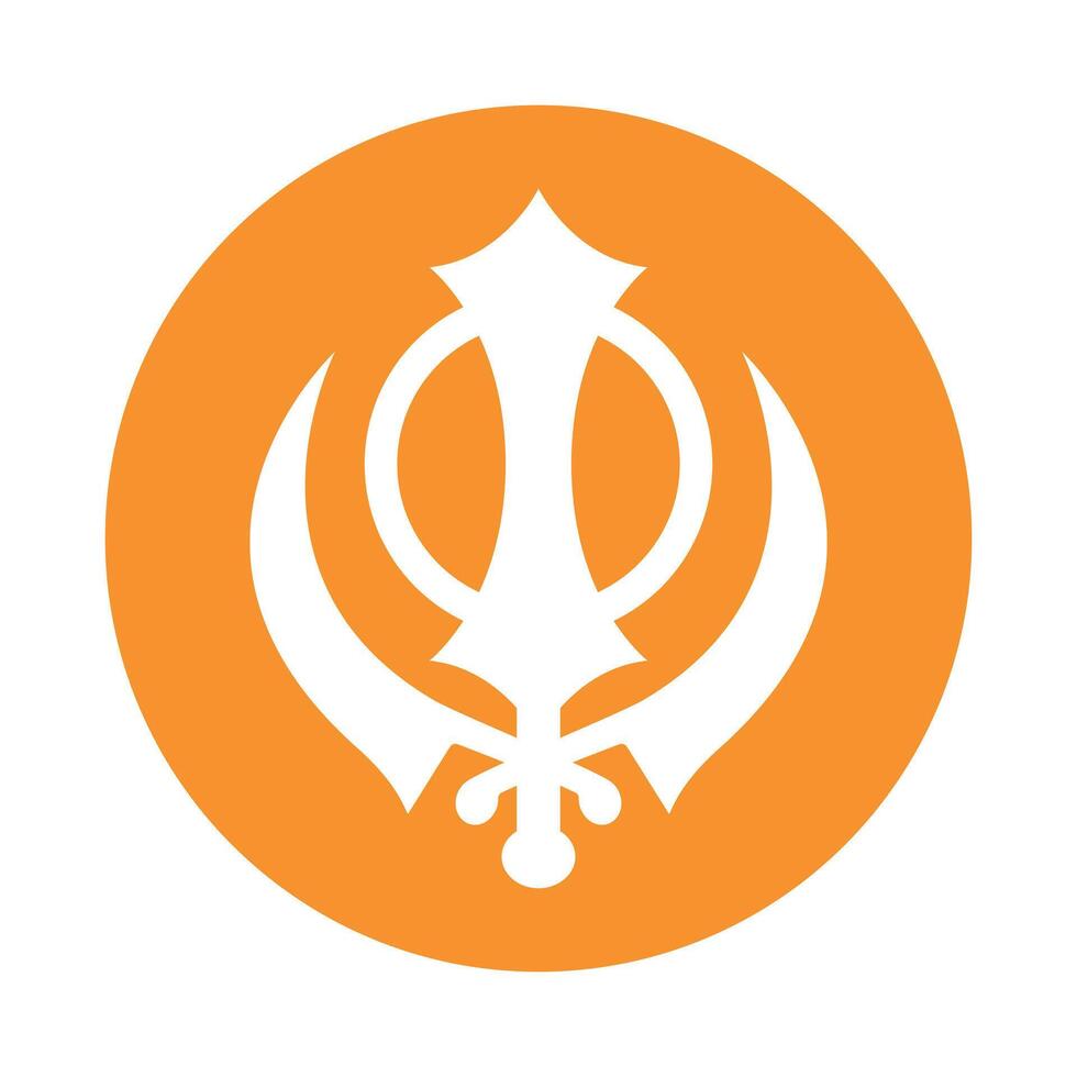 Khanda on orange circle. Sikhism Religious Symbol. vector