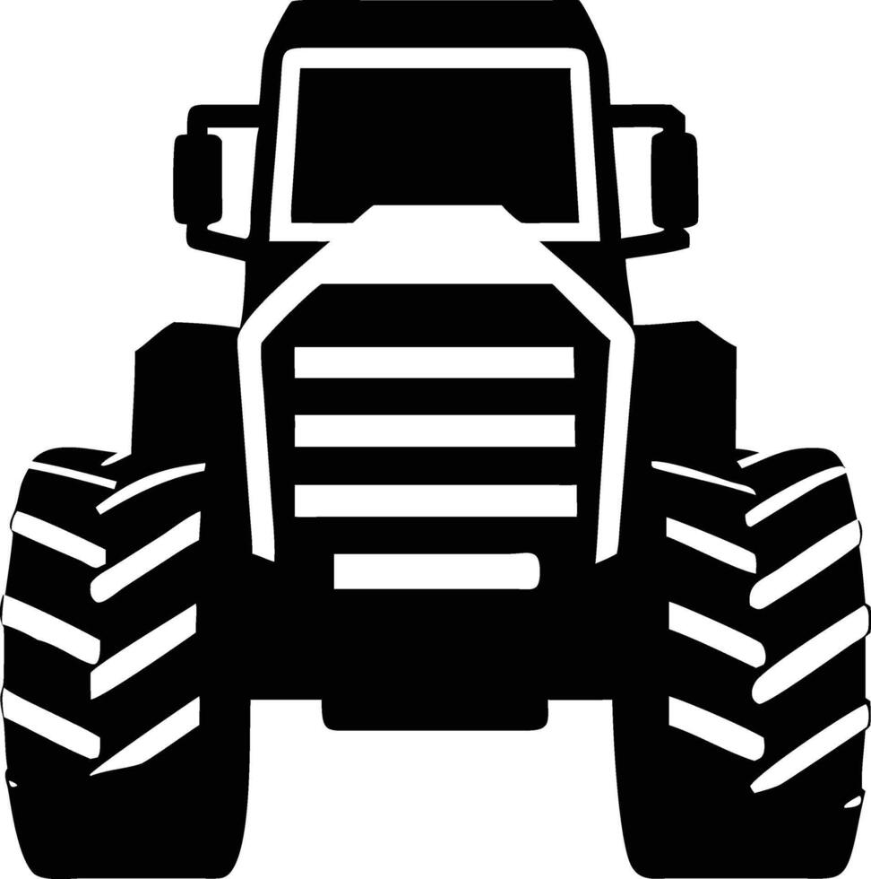 A formidable black tractor icon displays its imposing front view on a bright background vector