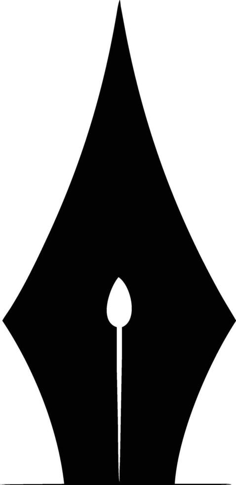 A simple black pen nib rests on the base against a white surface vector