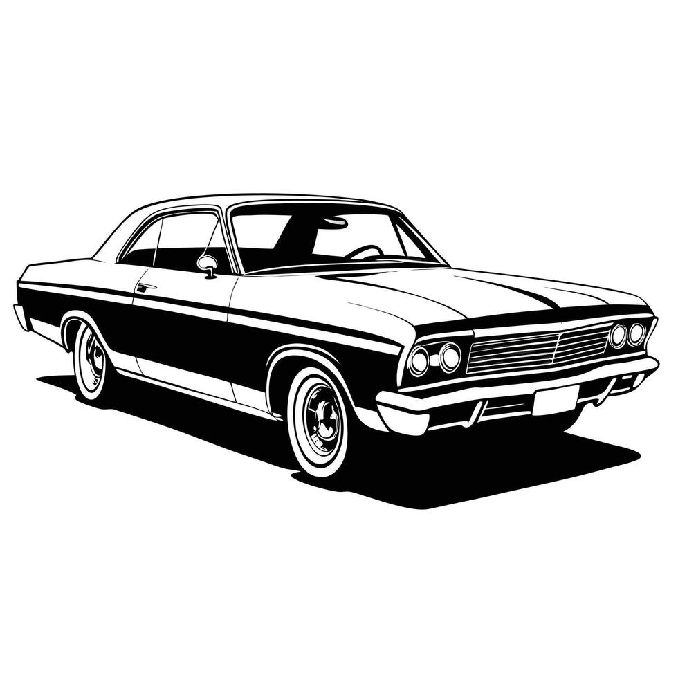 Bold monochrome outline reveals a powerful classic car with a sporty design aesthetic vector