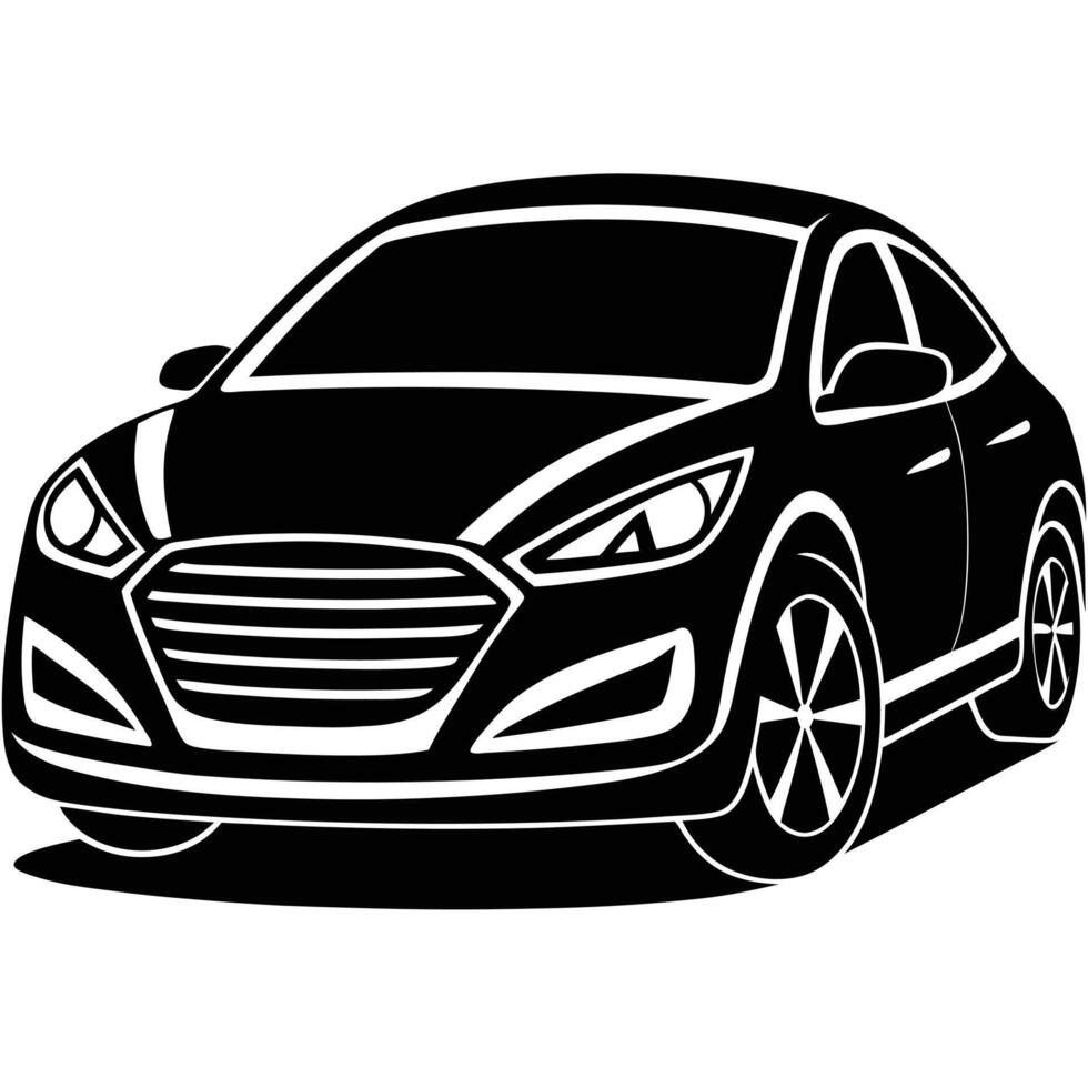 Sleek black car's striking contrast emphasizes its modern design, creating bold, minimalist appeal vector