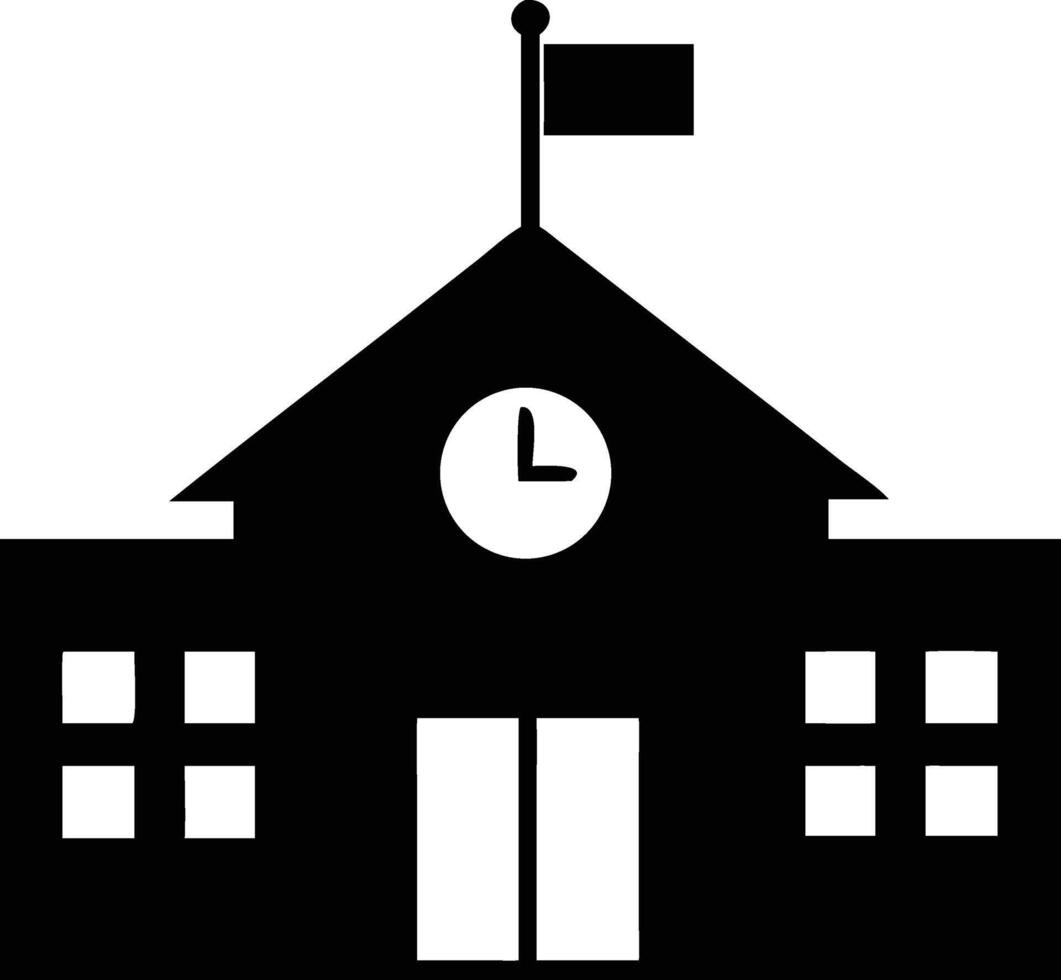 A silhouetted academy has a flag waving above and clock on facade vector
