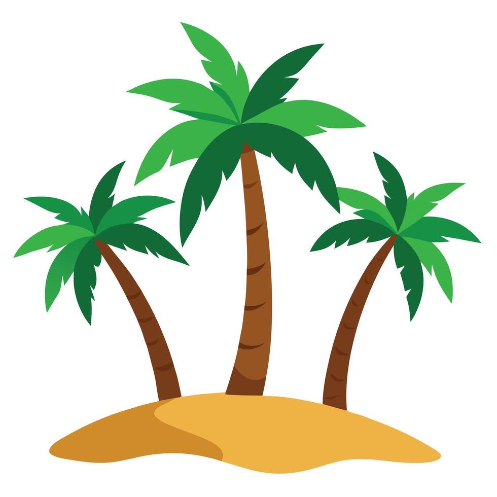 Cartoon Palm Trees on Tropical Island with Green Leaves vector