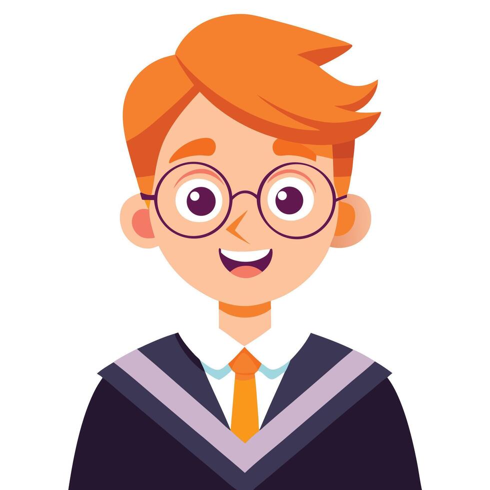 Cartoon Caucasian Graduate in Gown with Orange Hair, Smiling vector