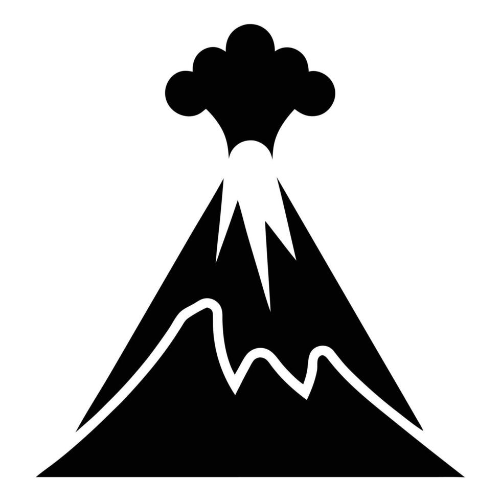 Stylized Volcano Eruption Silhouette, Lava Flowing, Mountain vector