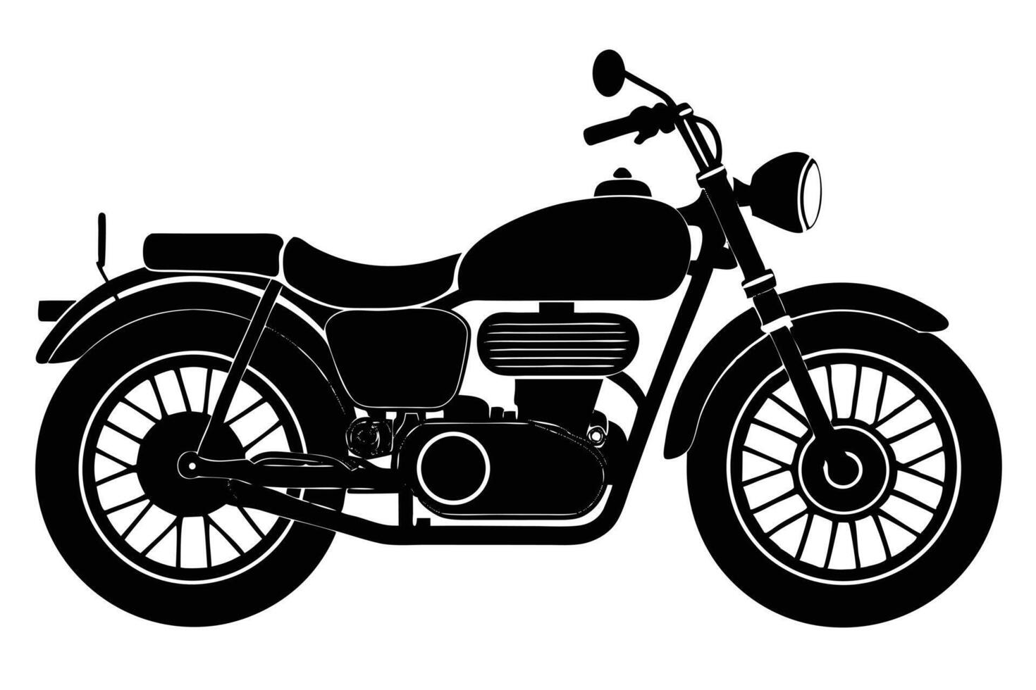 Vintage Motorcycle Silhouette, Detailed Bike with Circular Headlight vector