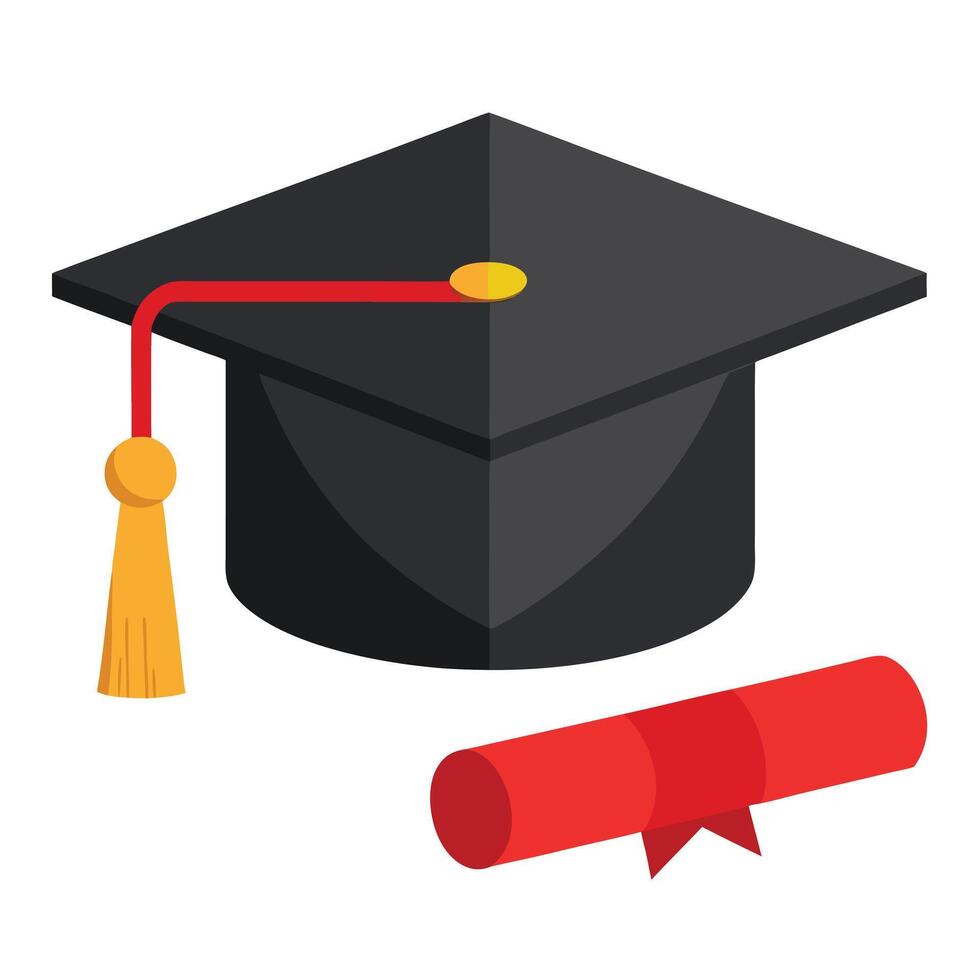 Isolated Mortarboard with Gold Tassel and Red Certificate vector