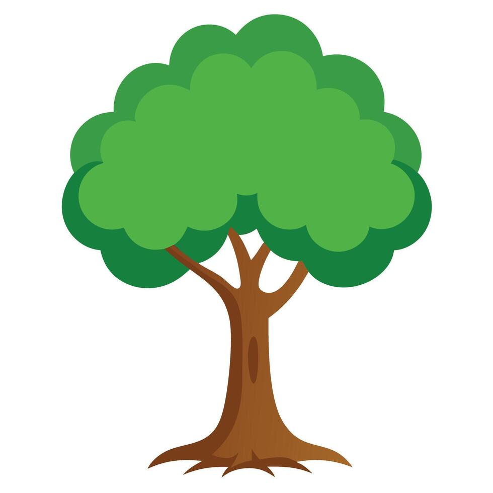 Flat tree with green foliage and brown trunk vector