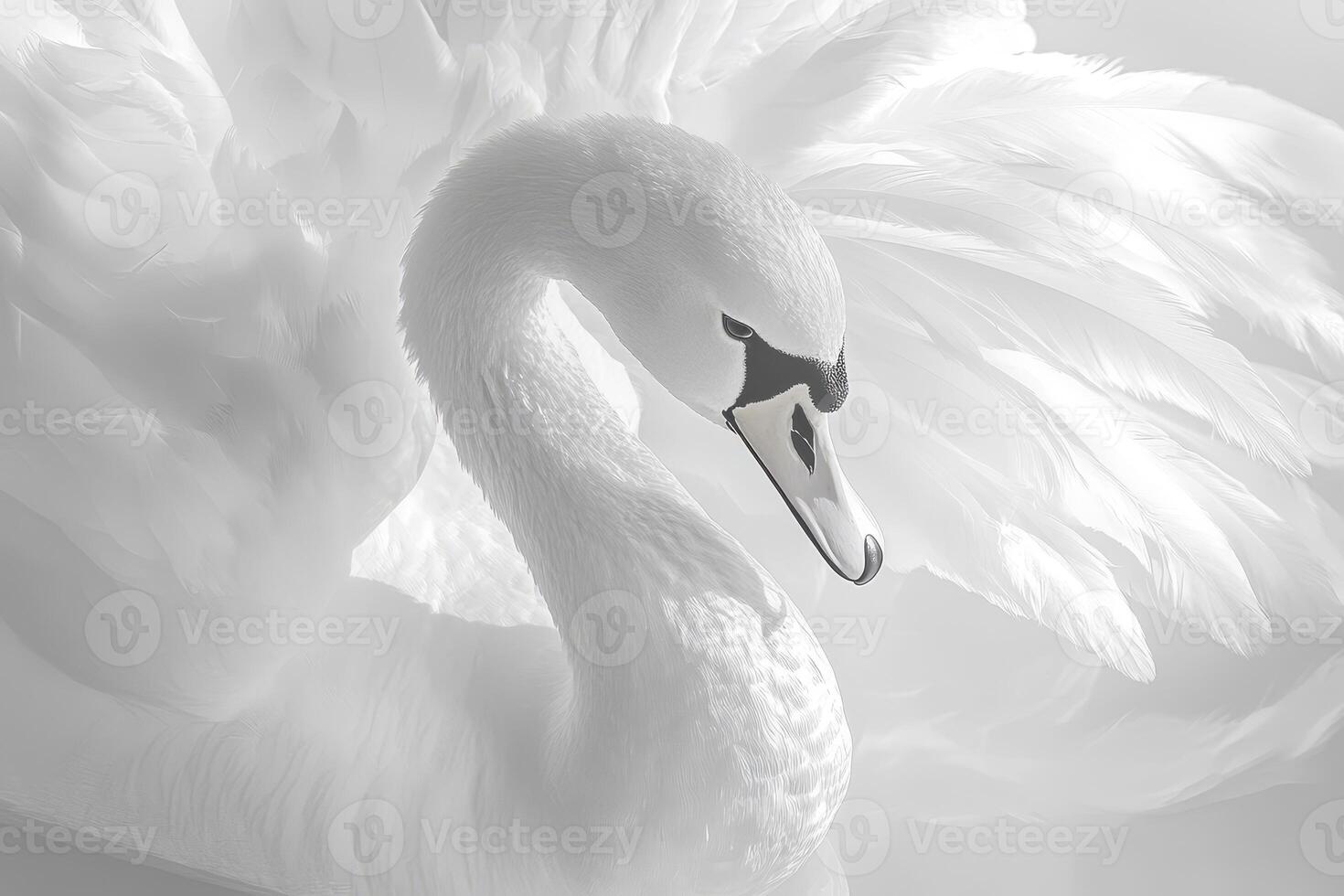 Close-up of a White Swan's Head and Neck with Softly Blurred Feathers photo