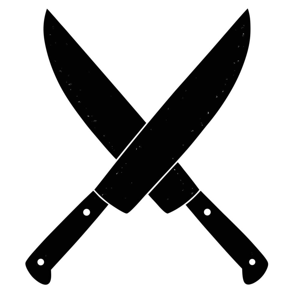 Black crossed knives silhouette with worn texture vector