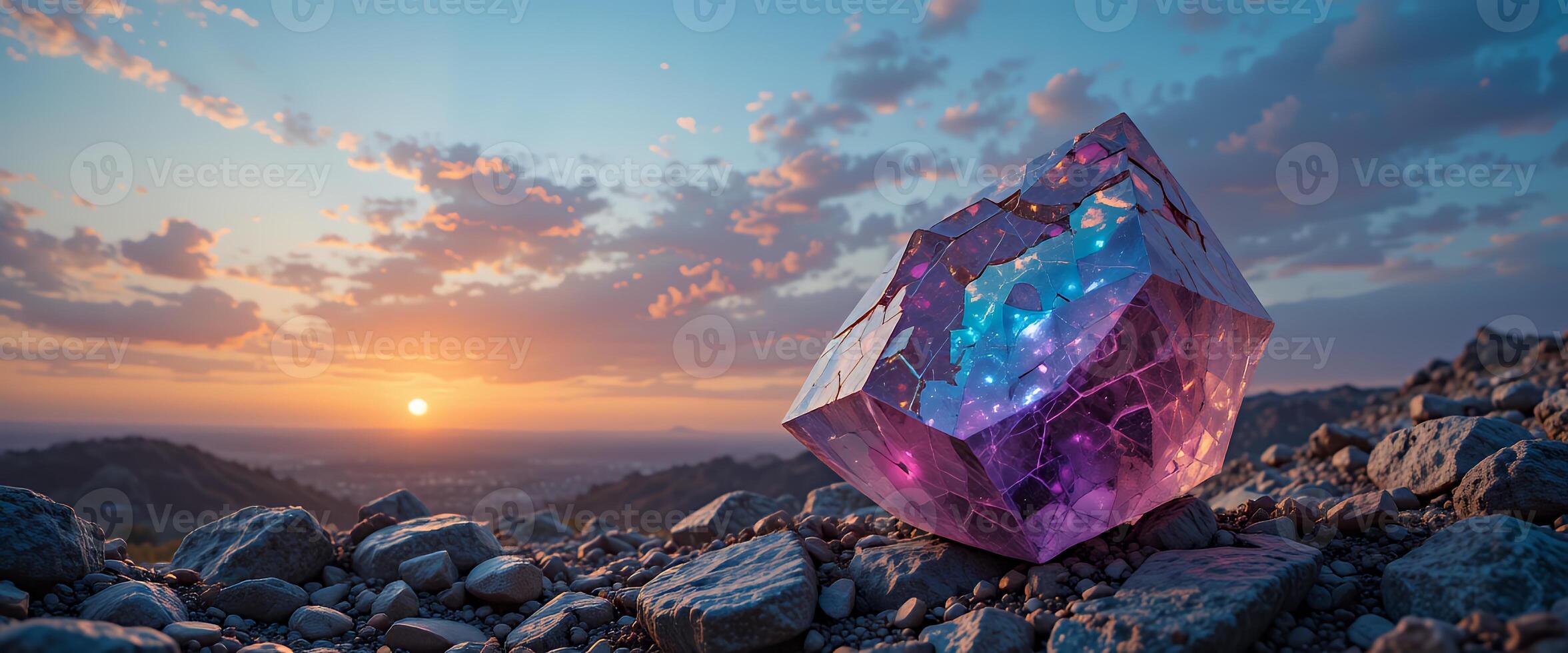 A large crystal with colorful lights on it photo