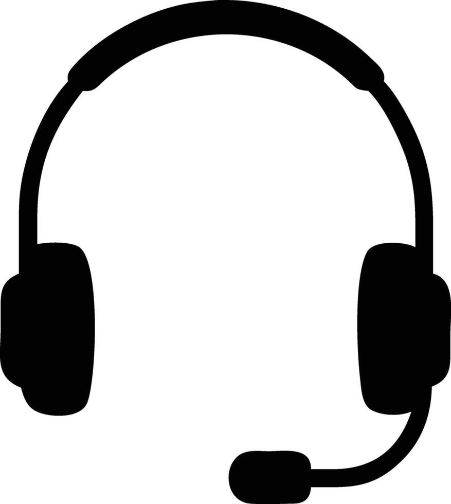 A black headset with microphone is displayed on a white background for customer support vector