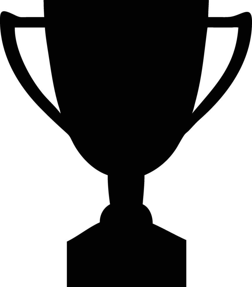 A solid black silhouette of a winning trophy sits centered on a white backdrop vector