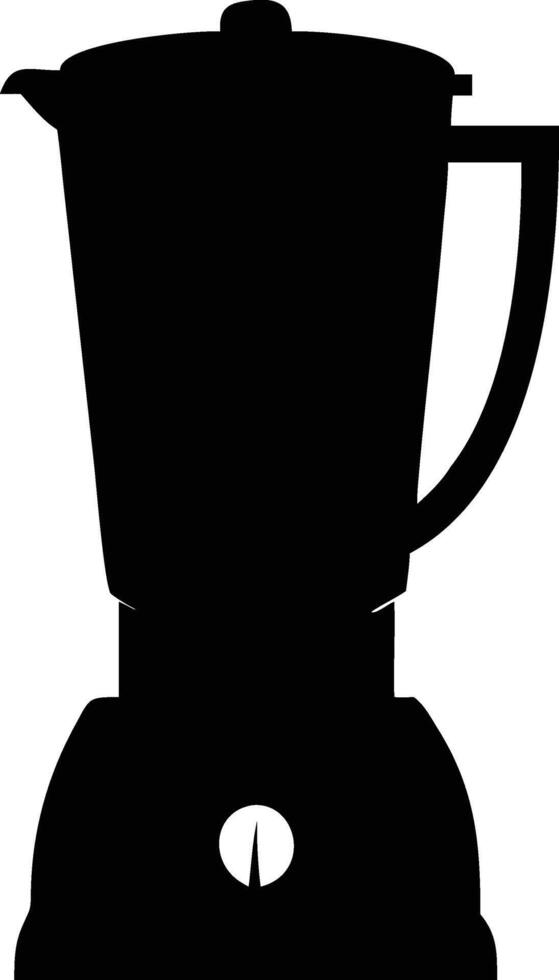 A sleek black silhouette shows a modern kitchen blender appliance with a handle vector