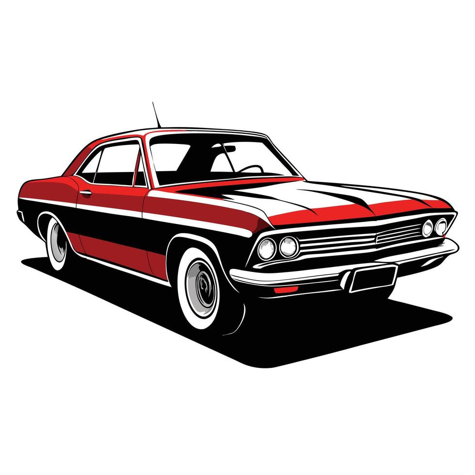Red and black vintage muscle car illustration showcases classic design elements perfectly vector