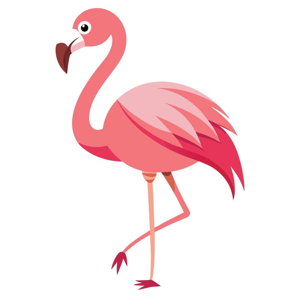 Cartoon Flamingo Standing on One Leg, Pink Plumage vector