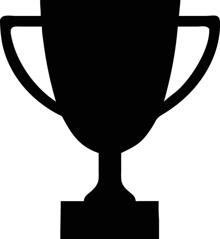 A simplistic monochrome trophy silhouette depicts a win or award in solid black vector