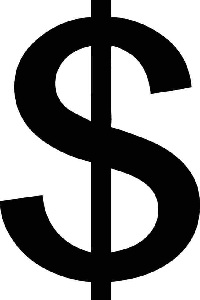 A bold black dollar sign stands prominently against a crisp white, clean background vector