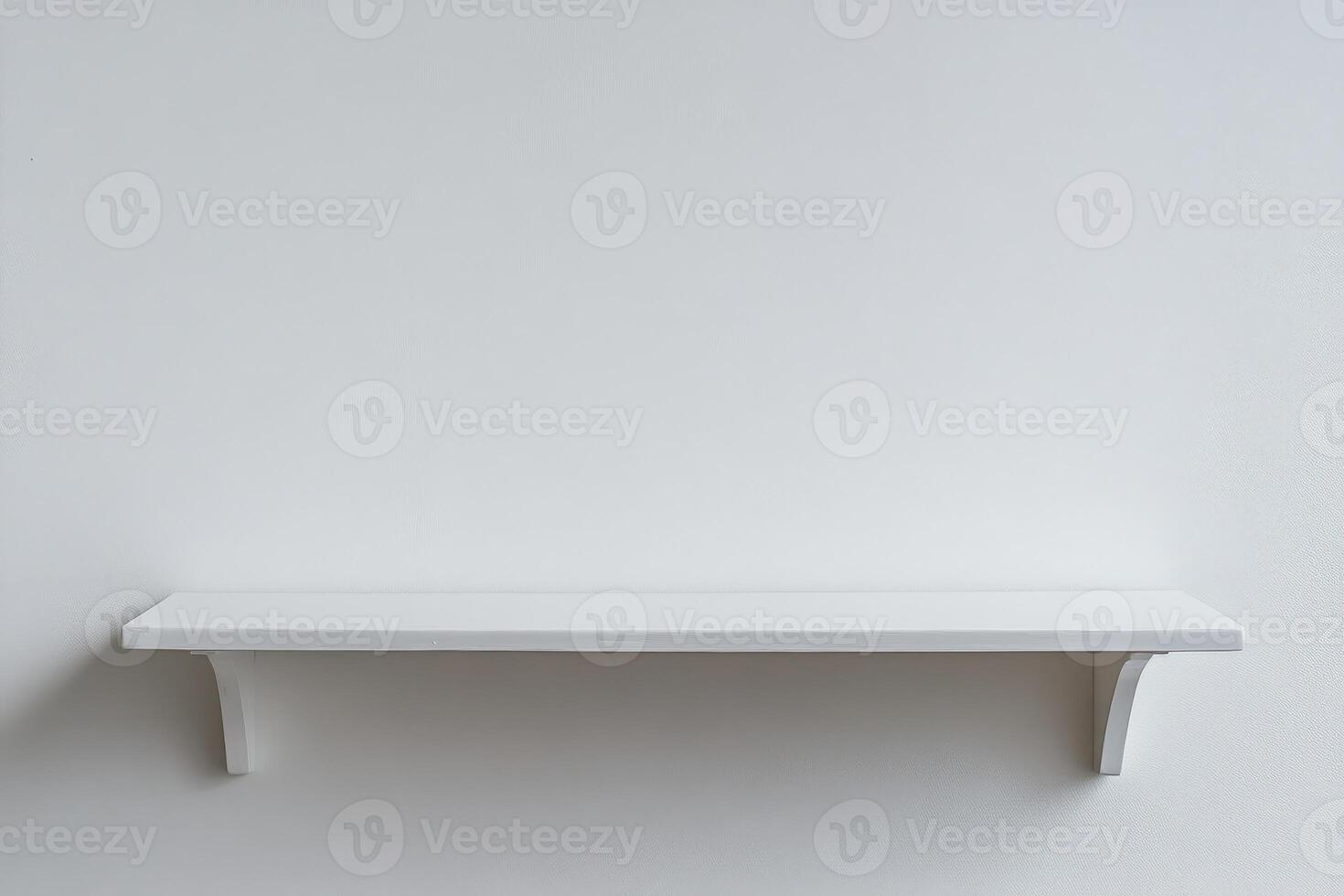 Front view of empty shelf on white table photo