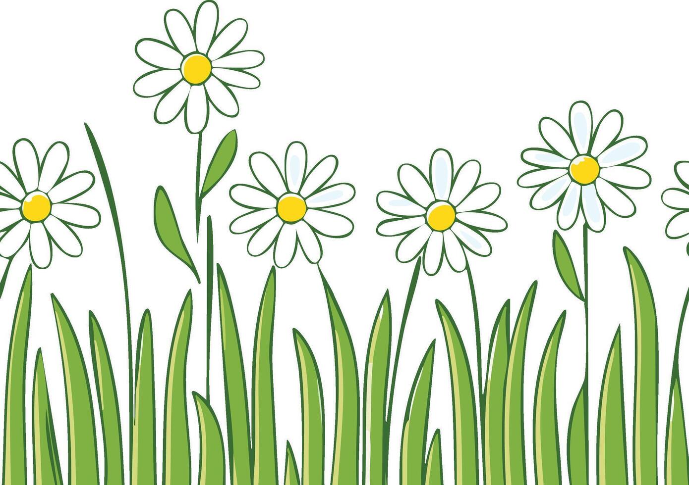 grass and daisies seamless pattern vector