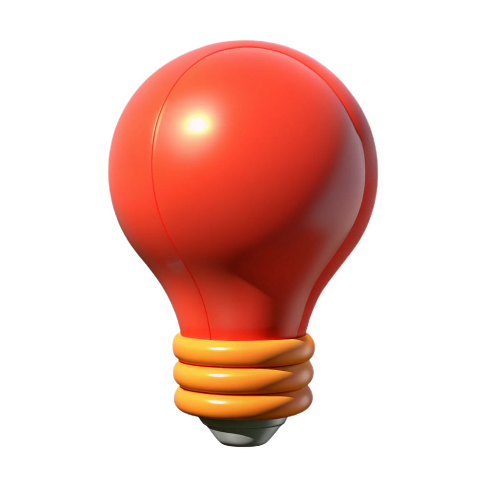 This isolated red glass light bulb, a bright electric object, suggests energy and a glowing concept png
