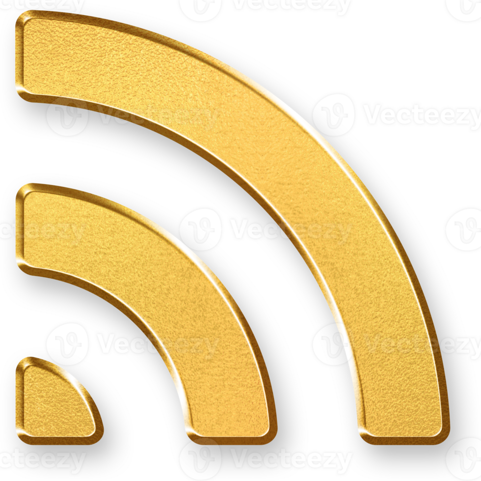 Gold Wi Fi Icon 3D Glossy Golden Wireless Signal Symbol with Metallic Shine and Shadowed Style for Internet Connectivity, Network Status, and Digital Communication png