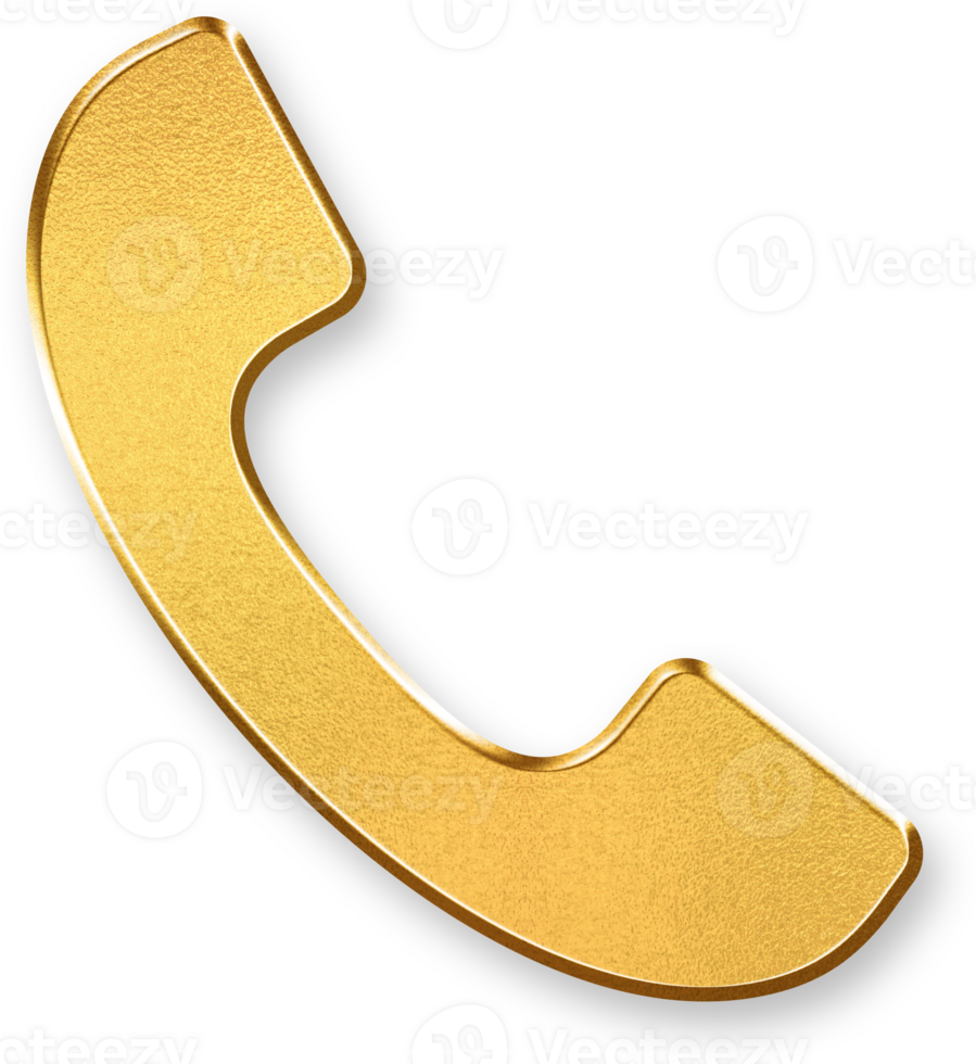 Gold Call Icon 3D Glossy Golden Phone Symbol with Metallic Shine and Shadowed Style for Voice Communication, Hotline, and Customer Support Applications png