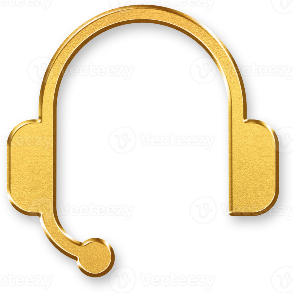 Gold Headphones Icon 3D Glossy Golden Headset Symbol with Metallic Shine and Soft Shadow for Music, Audio Listening, and Sound Device Applications png