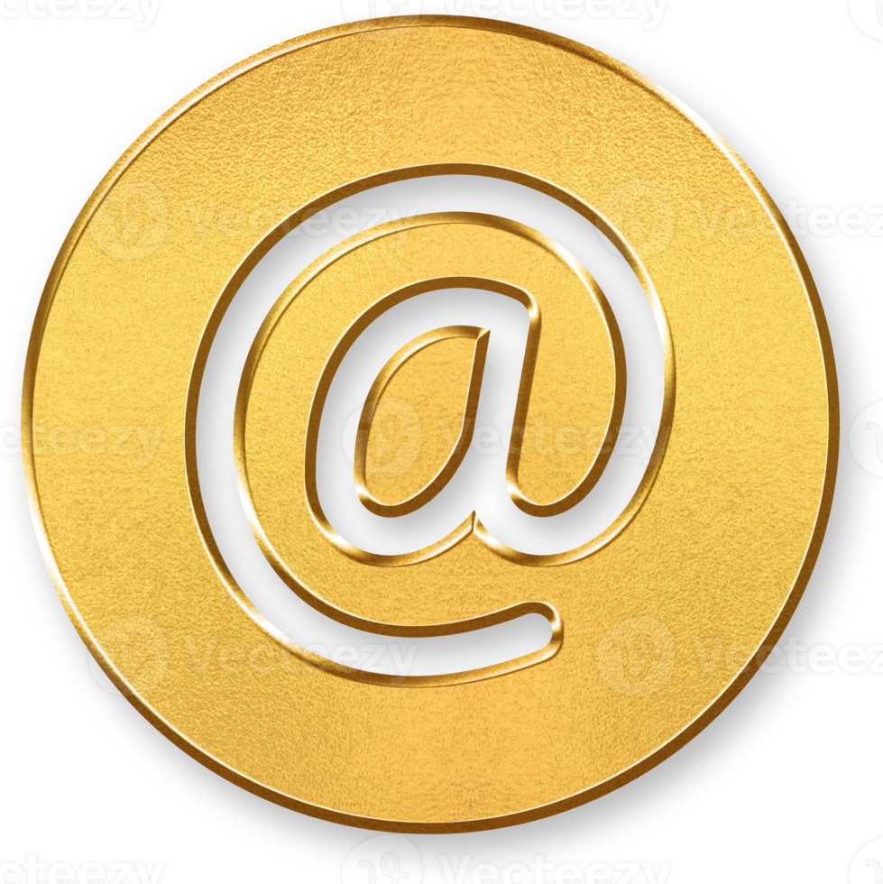 Gold At Symbol Icon 3D Golden Character with Glossy Finish and Metallic Shine for Email Address, Web Identity, and Digital Tagging Features png