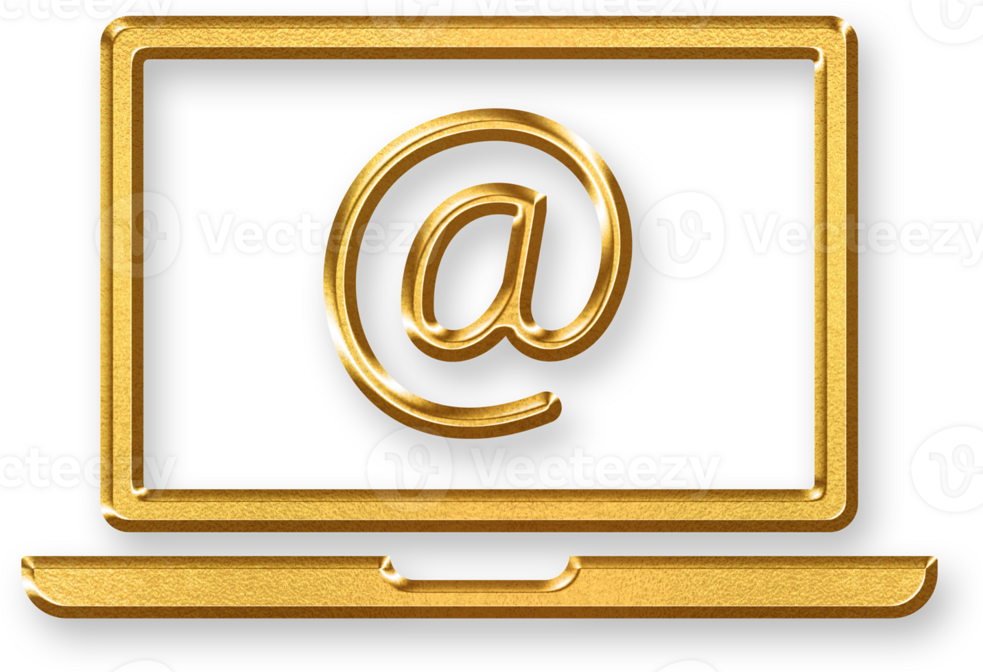 Gold Laptop Icon with At Symbol 3D Gold Laptop with Embedded Sign Symbol for Online Communication, Emailing, and Digital Business UI in Modern Metallic Style png