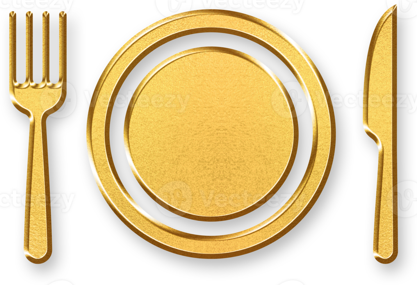 Gold Plate and Cutlery Icon 3D Glossy Golden Dining Plate with Fork and Knife Symbol and Metallic Shine for Food, Restaurants, Menus, and Culinary Services png