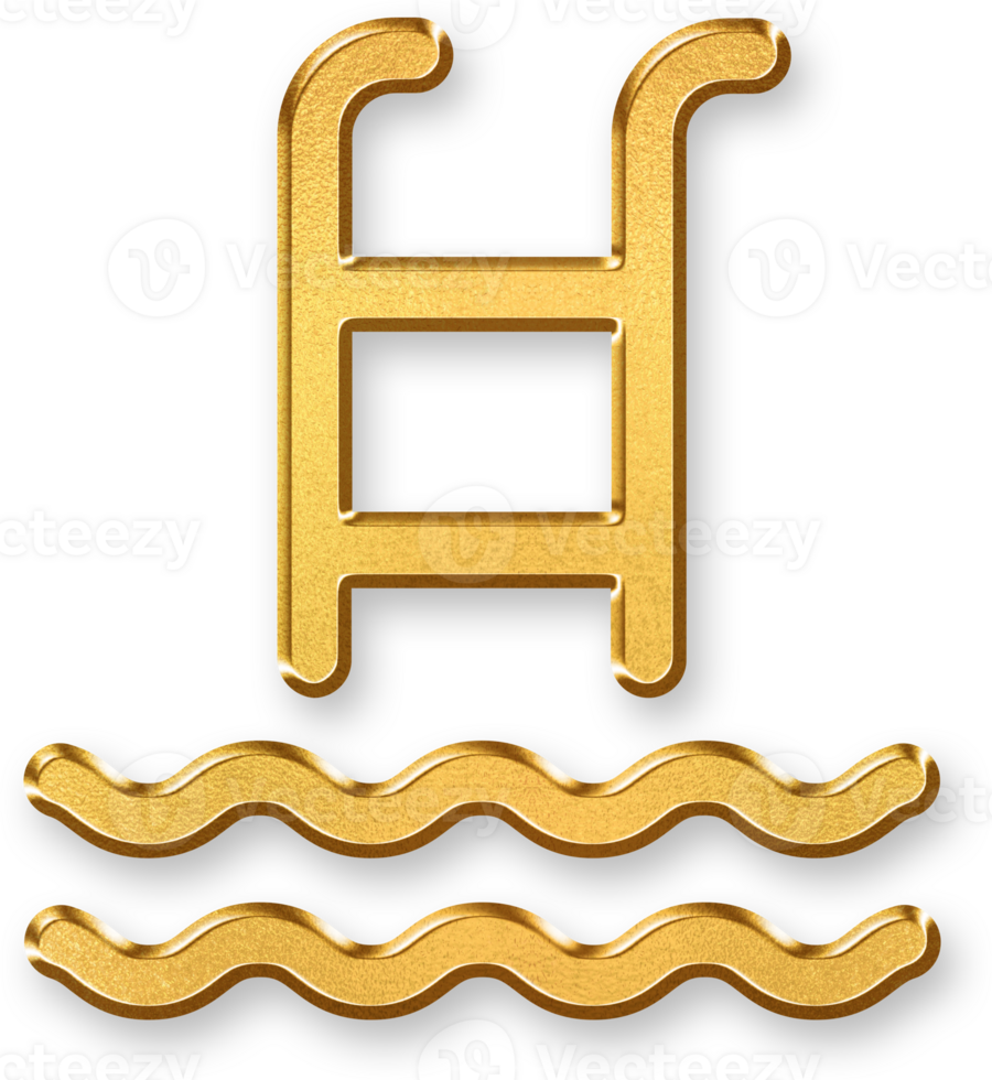 Gold Swimming Pool Icon 3D Glossy Golden Pool with Ladder Symbol and Metallic Shine for Summer, Hotel Amenities, Resort Features, and Leisure Design Themes png
