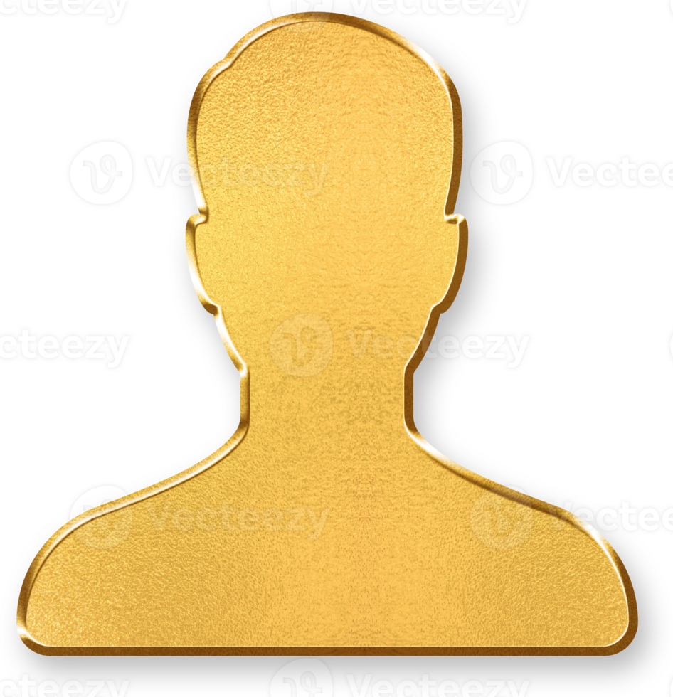 Gold User Icon 3D Metallic Profile Symbol with Shiny Gold Effect and Soft Shadow Style for Account Login, Customer Information, and Personal Identification UI Use png