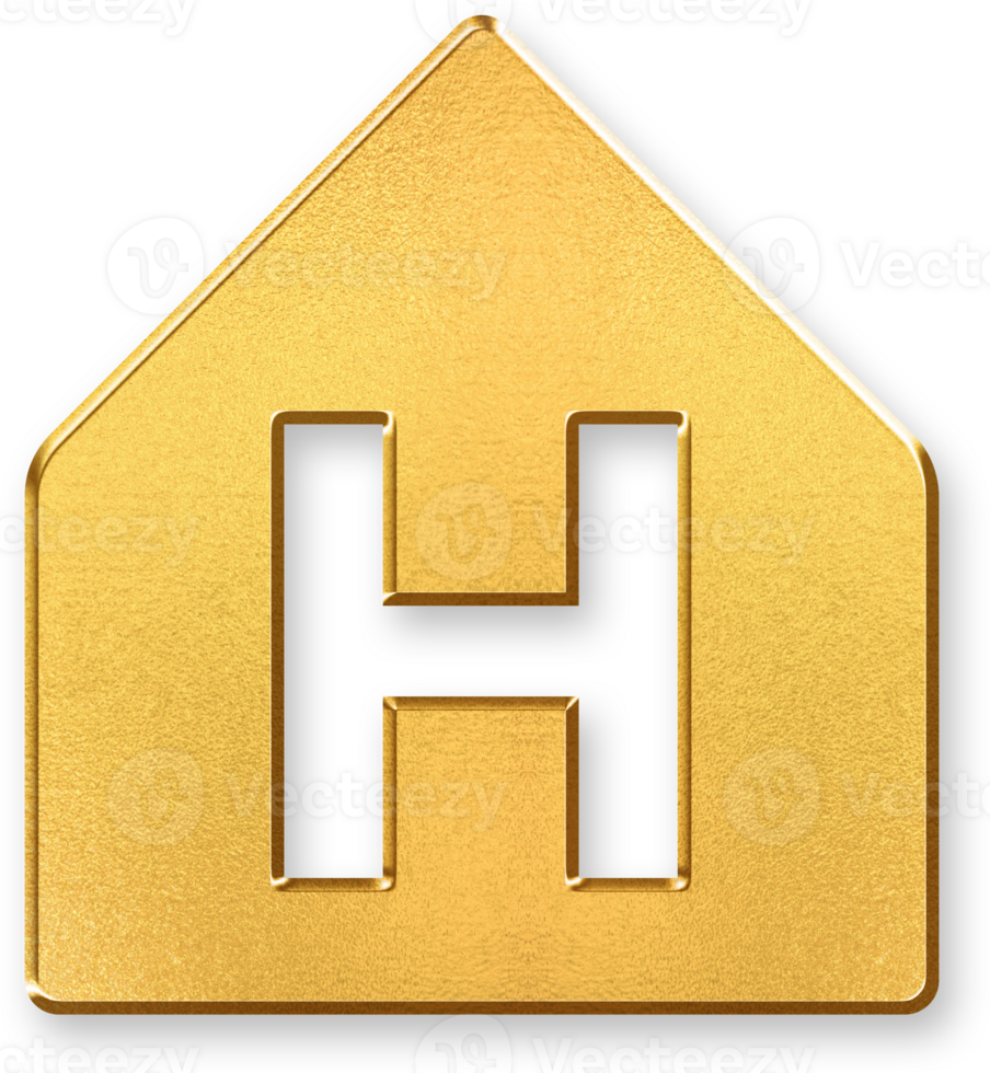 Gold H Icon 3D Glossy Golden Letter H Symbol with Metallic Shine and Shadowed Effect for Alphabet Design, Monogram Projects, Hotel Logos, and Typography Graphics png