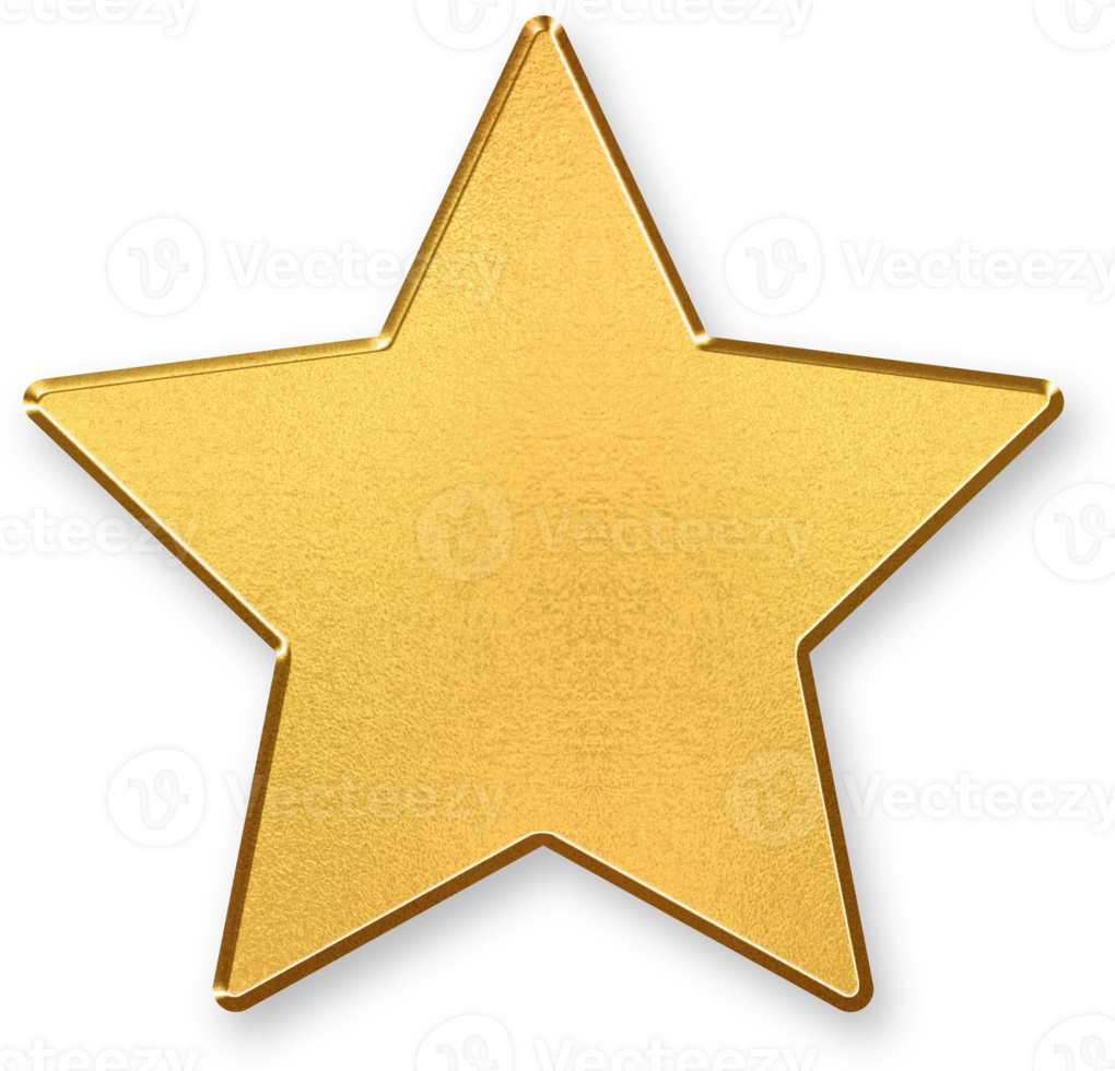 Gold Star Icon 3D Metallic Favorite Symbol with Shiny Gold Effect and Shadowed Style for Review, Rating, Reward, Achievement, and Featured Design Elements png