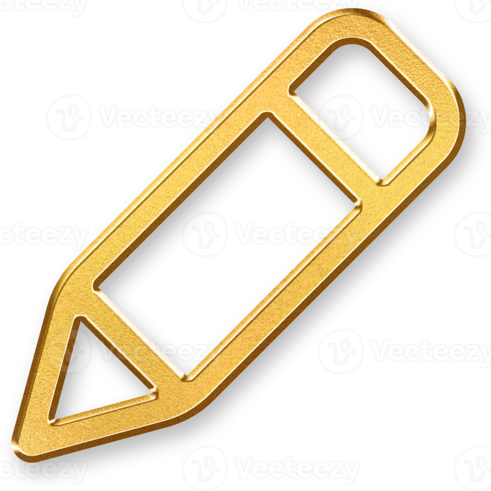 Gold Edit Icon 3D Glossy Golden Pencil and Paper Symbol with Metallic Shine and Shadowed Effect for Writing, Editing, Content Creation, and Productivity Tools png