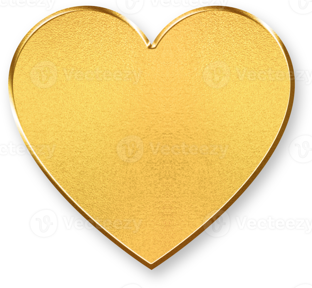 Gold Love Icon 3D Glossy Golden Heart Symbol with Metallic Shine and Shadowed Style for Affection, Romance, Valentine Day, and Emotional Expression Graphics png