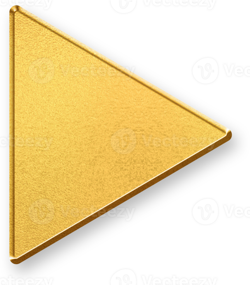 Gold Play Icon 3D Glossy Golden Triangle Symbol with Metallic Shine and Shadowed Effect for Media, , Entertainment, and Audio Playback Controls png