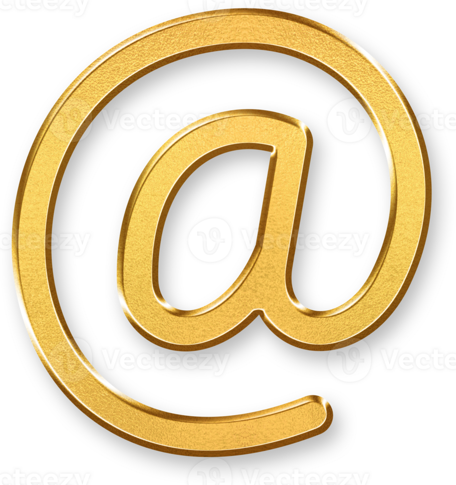 Gold At Symbol Icon 3D Golden Sign with Metallic Look and Glossy Effect for Email, Web Communication, Social Network Tagging, and Online Identity Applications png