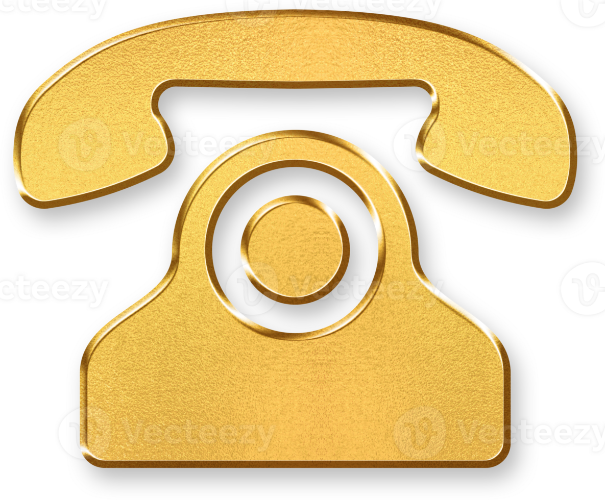 Gold Telephone Icon 3D Metallic Gold Vintage Phone Symbol with Glossy Shine and Shadowed Style for Classic Communication, Office Calls, and Customer Contact png