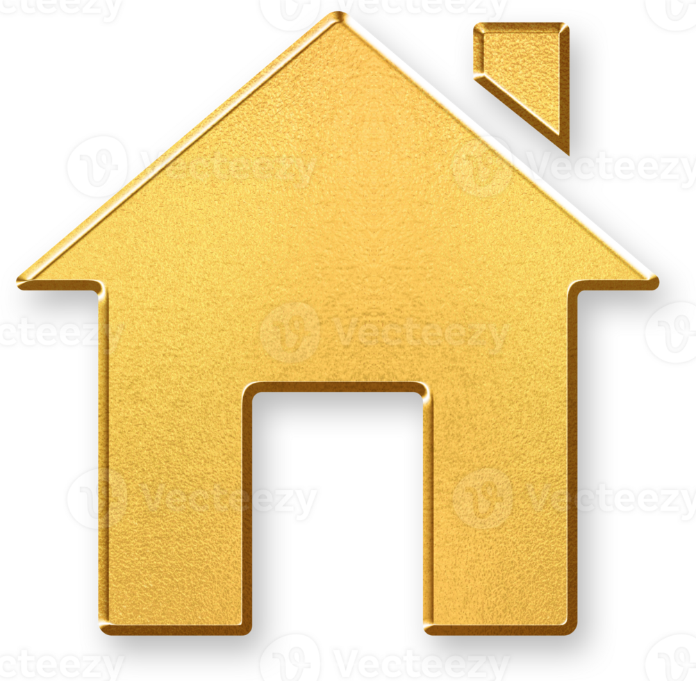 Gold Pin Home Icon 3D Glossy Golden Location Pin with House Symbol and Metallic Shine for Address, Navigation, Real Estate, and Digital Mapping Applications png