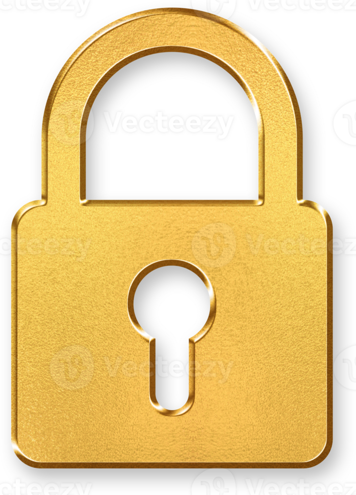 Gold Lock Icon 3D Gold Padlock Symbol with Shiny Metallic Effect and Shadowed Style for Data Privacy, Secure Access, and Login Protection in Digital Security Systems png