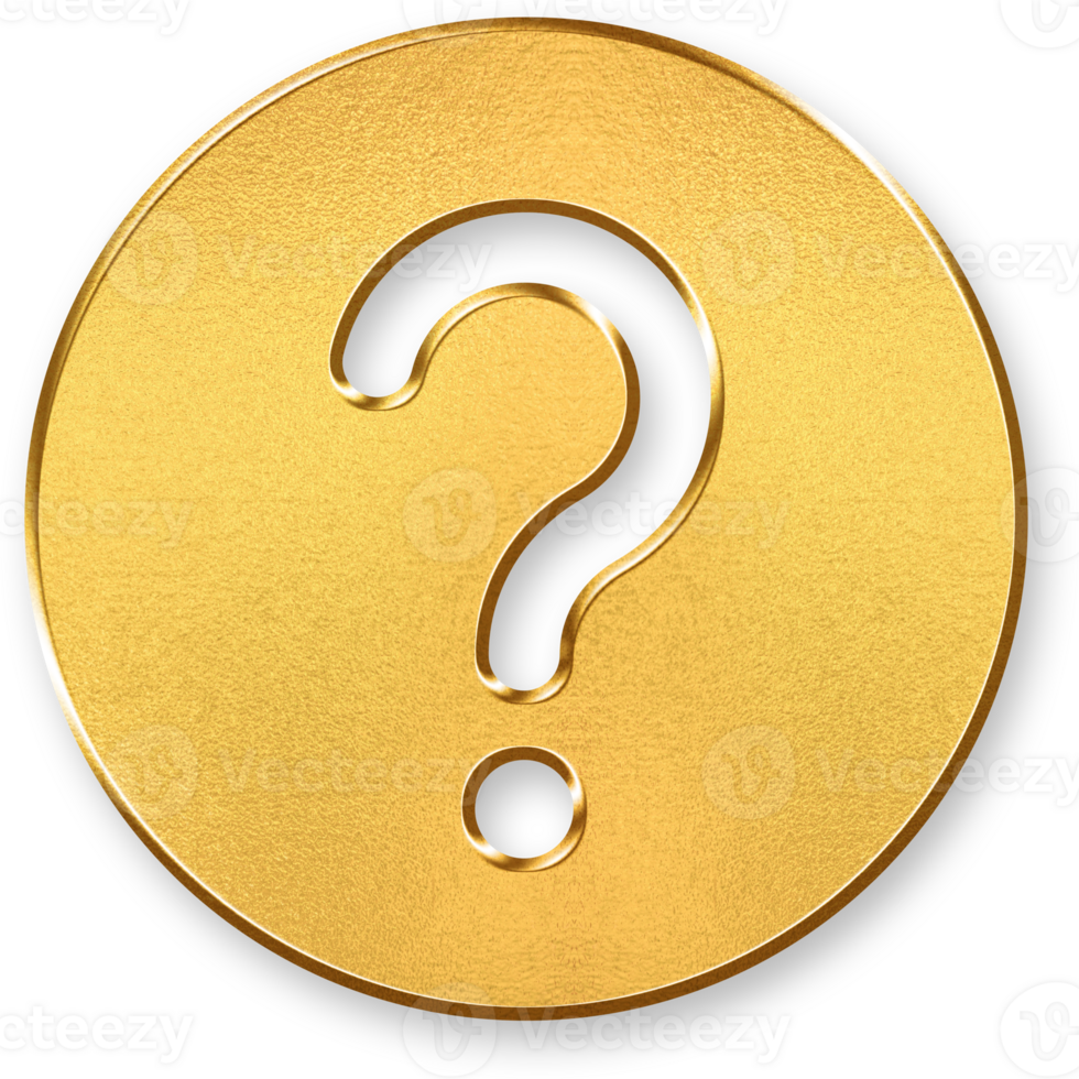 Gold Question Mark Icon 3D Gold Metallic Question Symbol with Glossy Finish and Shadowed Look for Help Center, Inquiry, Troubleshooting, and Assistance Purposes png