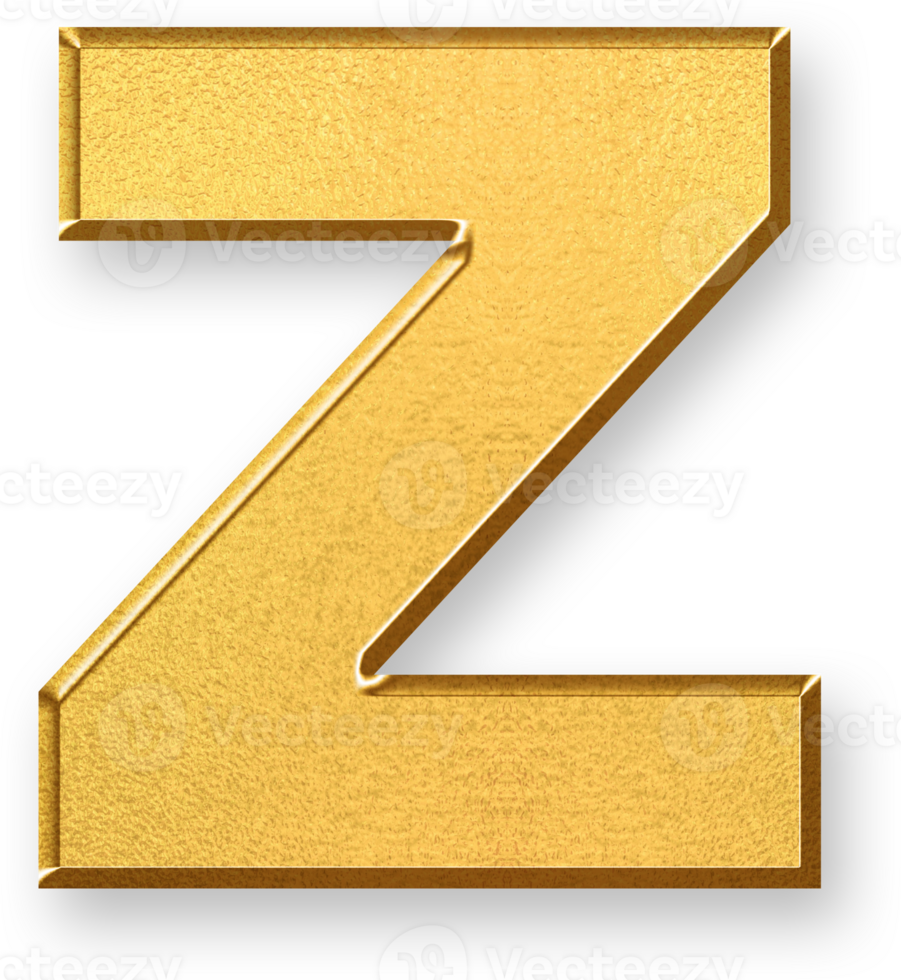 Gold Letter z Icon 3D Glossy Golden Lowercase z Symbol with Metallic Shine and Shadowed Style for Typography Projects, Learning Tools, Visual Design, and Alphabetical Branding Use png