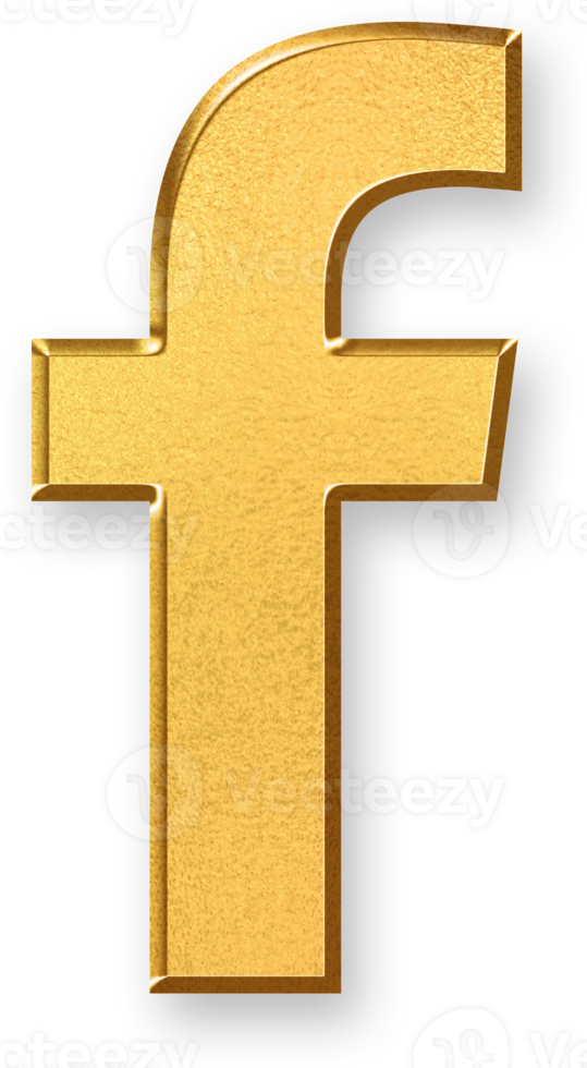 Gold Letter f Icon 3D Glossy Golden Lowercase f Symbol with Metallic Shine and Shadowed Style for Typography, School Materials, Learning Tools, and Letter Based Visual Design Systems png