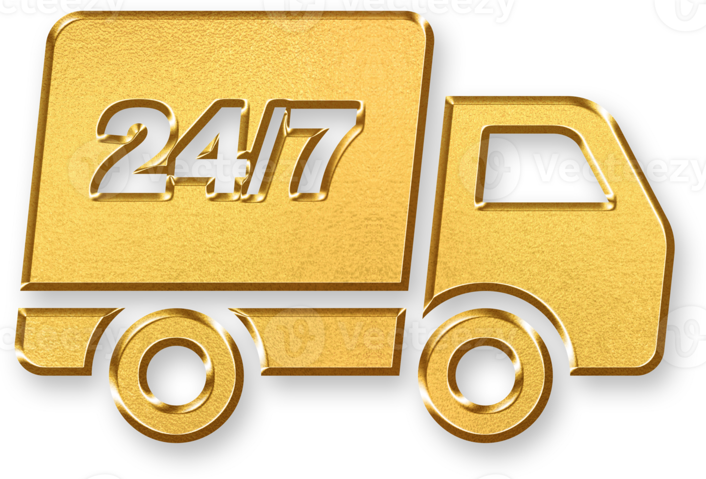 Gold 24 7 Express Icon 3D Glossy Golden Clock and Arrow Symbol with Metallic Shine and Shadowed Style for Fast Service, Round the Clock Availability, and Delivery Concepts png