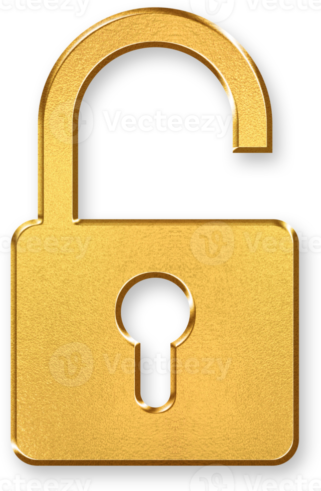 Gold Security Icon 3D Glossy Golden Padlock Symbol with Metallic Shine and Shadowed Style for Online Protection, Data Safety, and Digital Access Control Concepts png