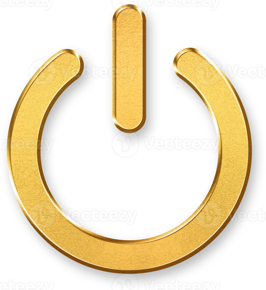 Gold Power Icon On Off Icon 3D Glossy Golden Power Button Symbol with Metallic Shine and Shadowed Style for Energy Control, Startup, Shutdown, and Electronic Interface Concepts png